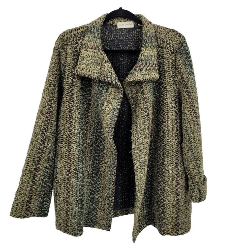 Vtg Blazer Granny Core Cardigan Nobby Knit Textured Asymmetrical Green Striped M